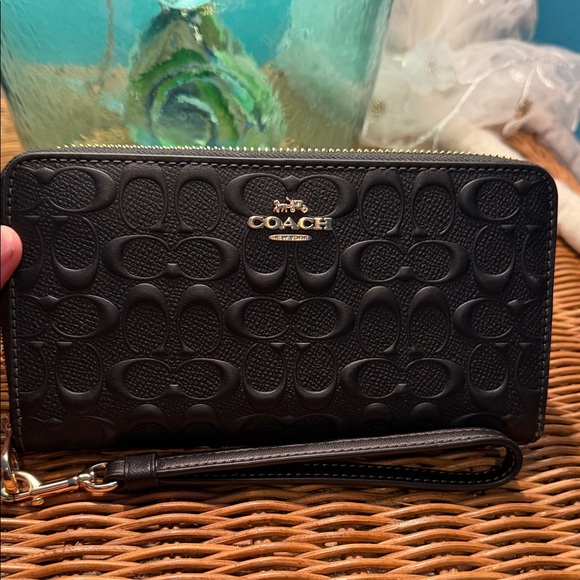 Coach Handbags - Coach Black Embossed Leather Zip Wallet/Wristlet NWOT